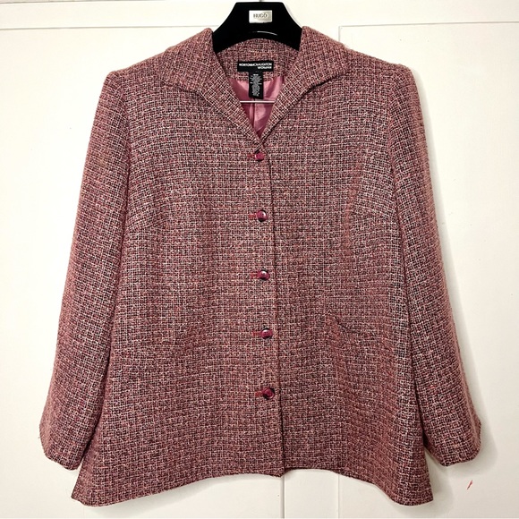 Vintage 90s/Y2K Norton McNaughton Pink Tweed Blazer Coat Size 18W - Picture 1 of 5